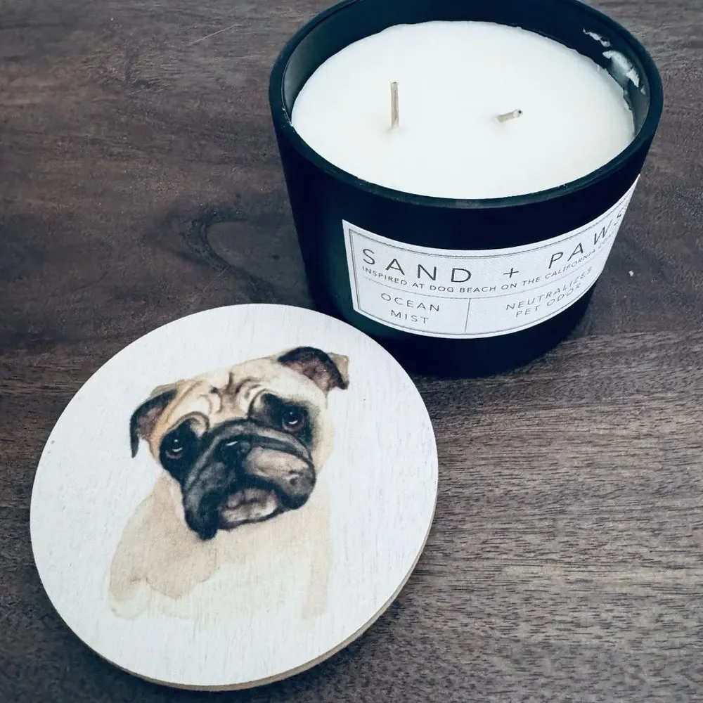Pug Dog Ocean Mist Sand + Paws Jar Candle